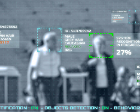 Simulation of a screen of cctv cameras with facial recognition